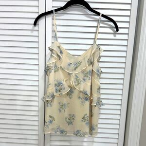 Loft Floral Ruffle Cream Top